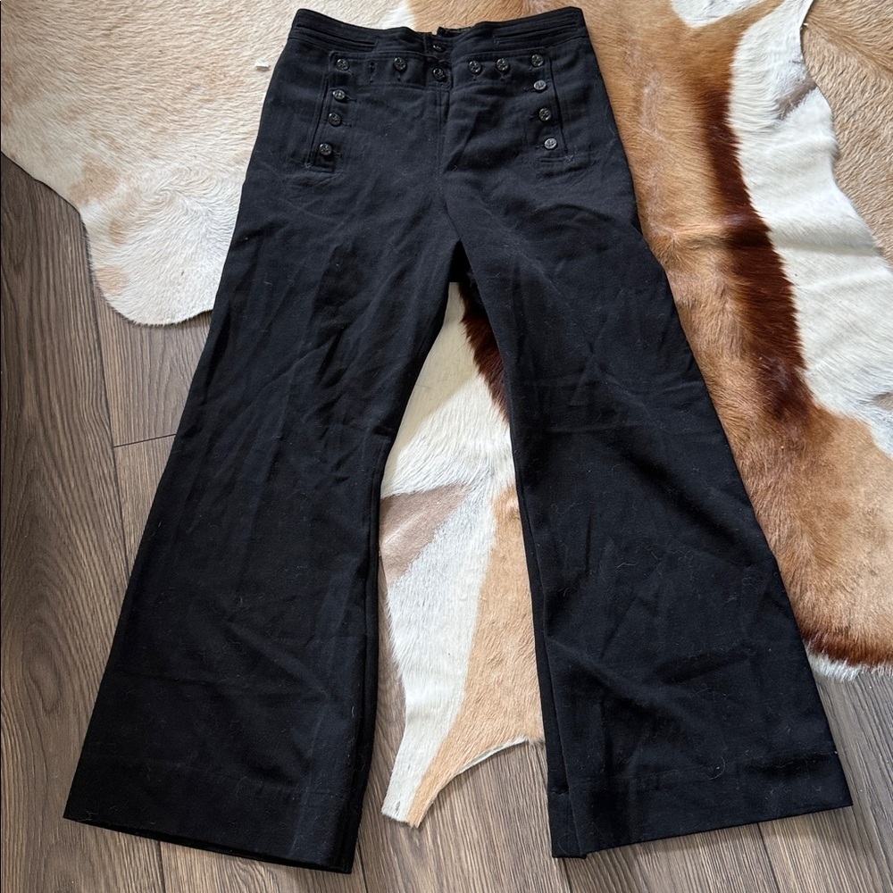 Unique wool front panel buttons Black Wide-Leg Pants sailor style - Picture 8 of 16